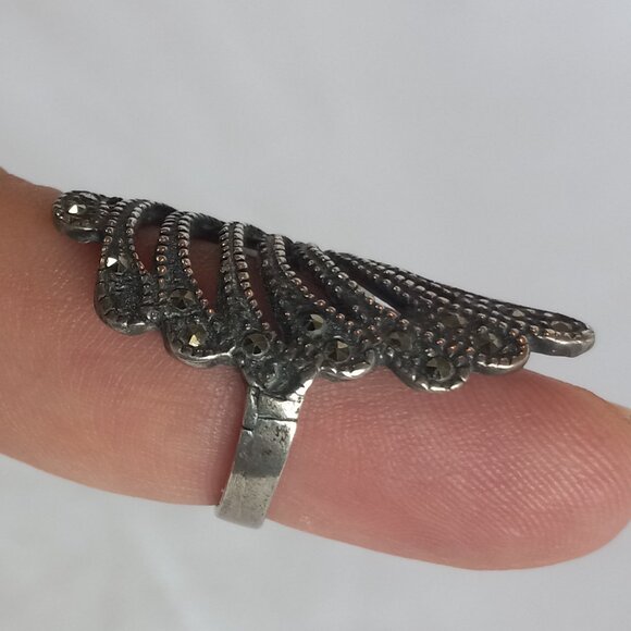 Wing Like Marcasite Sterling Silver Ring - Picture 6 of 8